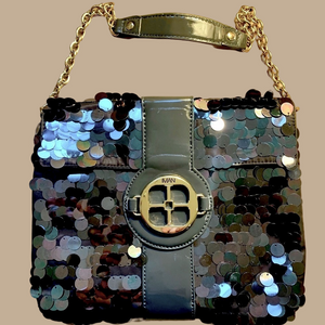 IMAN SEQUIN EVENING BAG GRAY W CHAIN